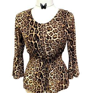 Ember Corset Style Tie Waist Cheetah Blouse